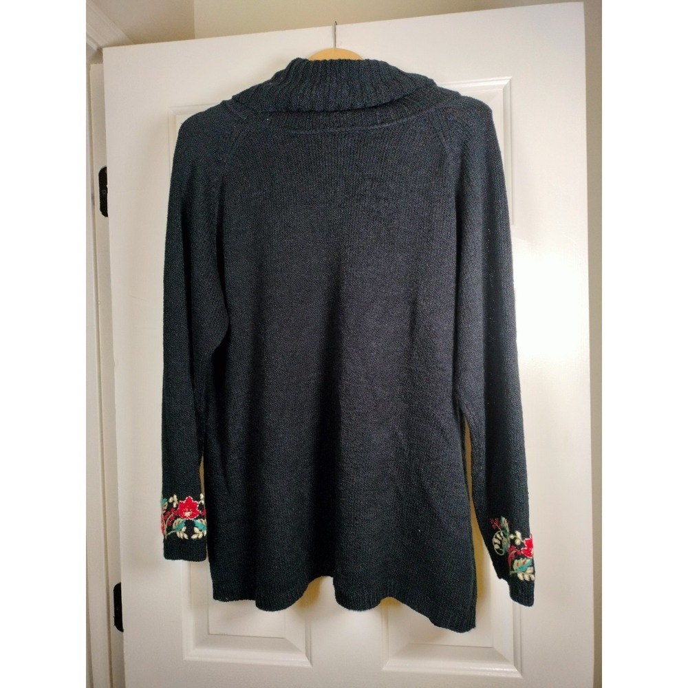 Coldwater Creek Women's 1X Black Turtleneck Sweater with Embroidered Floral - Picture 8 of 12